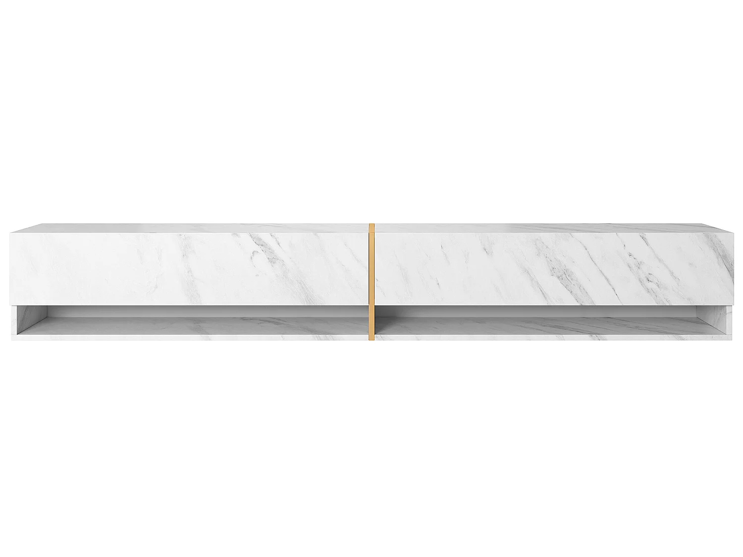 Meuble tv 200 cm -marbre blanc avec insert d'or - MIRRGO