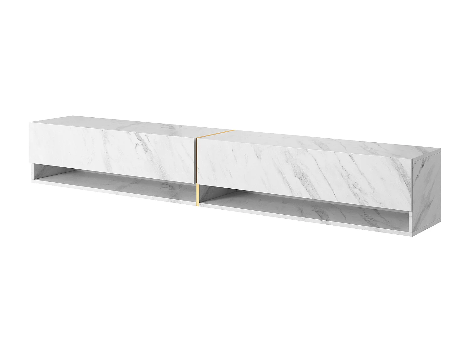 Meuble tv 200 cm -marbre blanc avec insert d'or - MIRRGO
