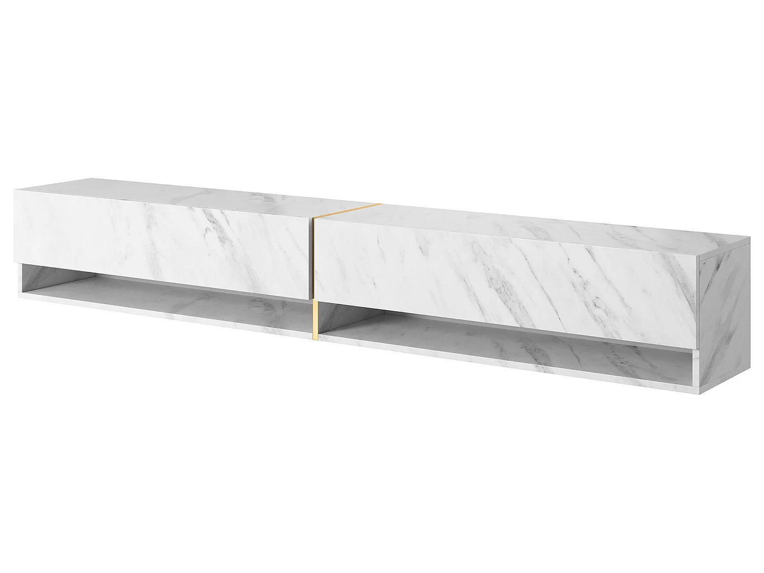 Meuble tv 200 cm -marbre blanc avec insert d'or - MIRRGO