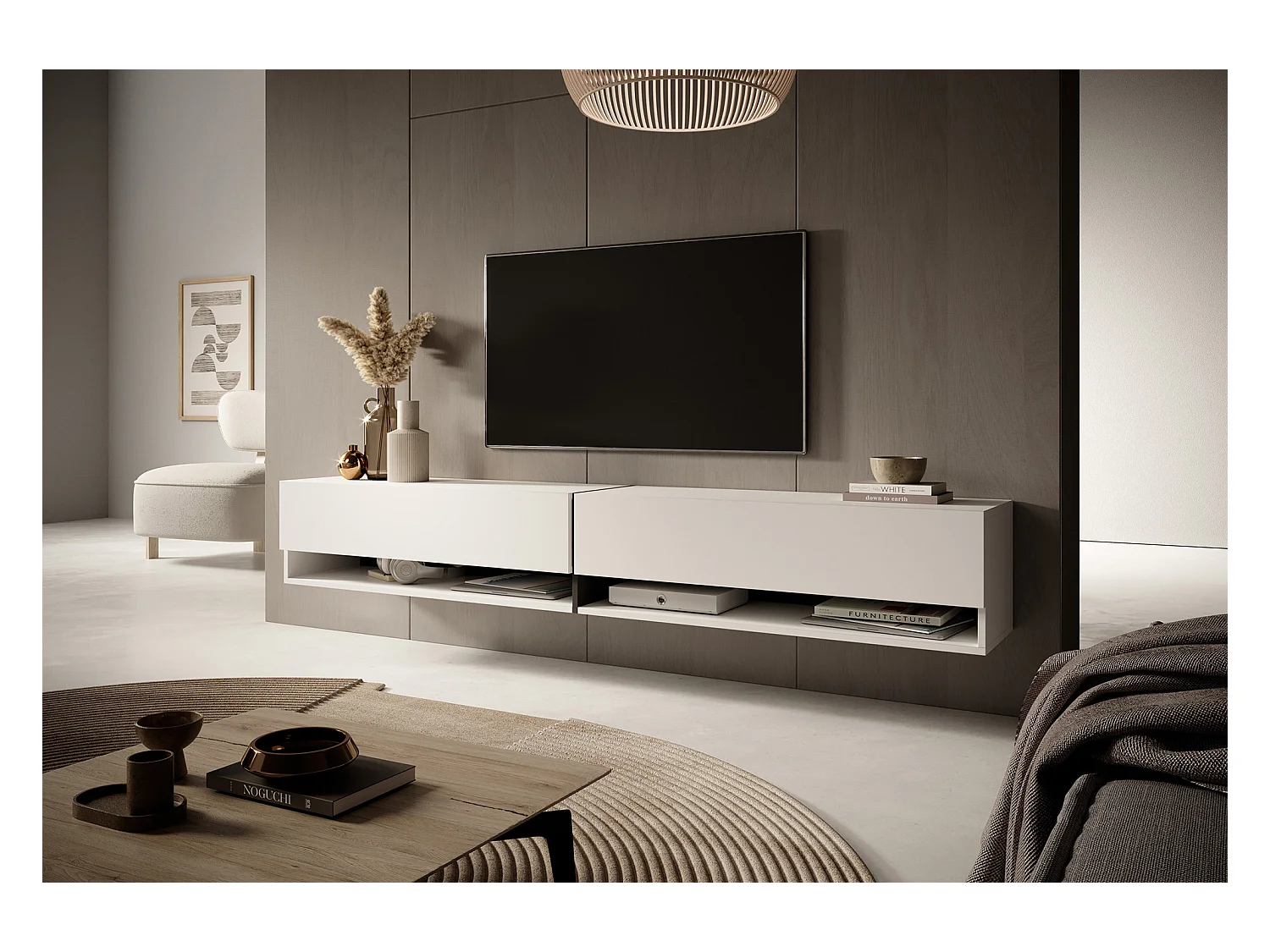 TV-meubel 200 cm - wit met grafiet inzetstuk - MIRRGO