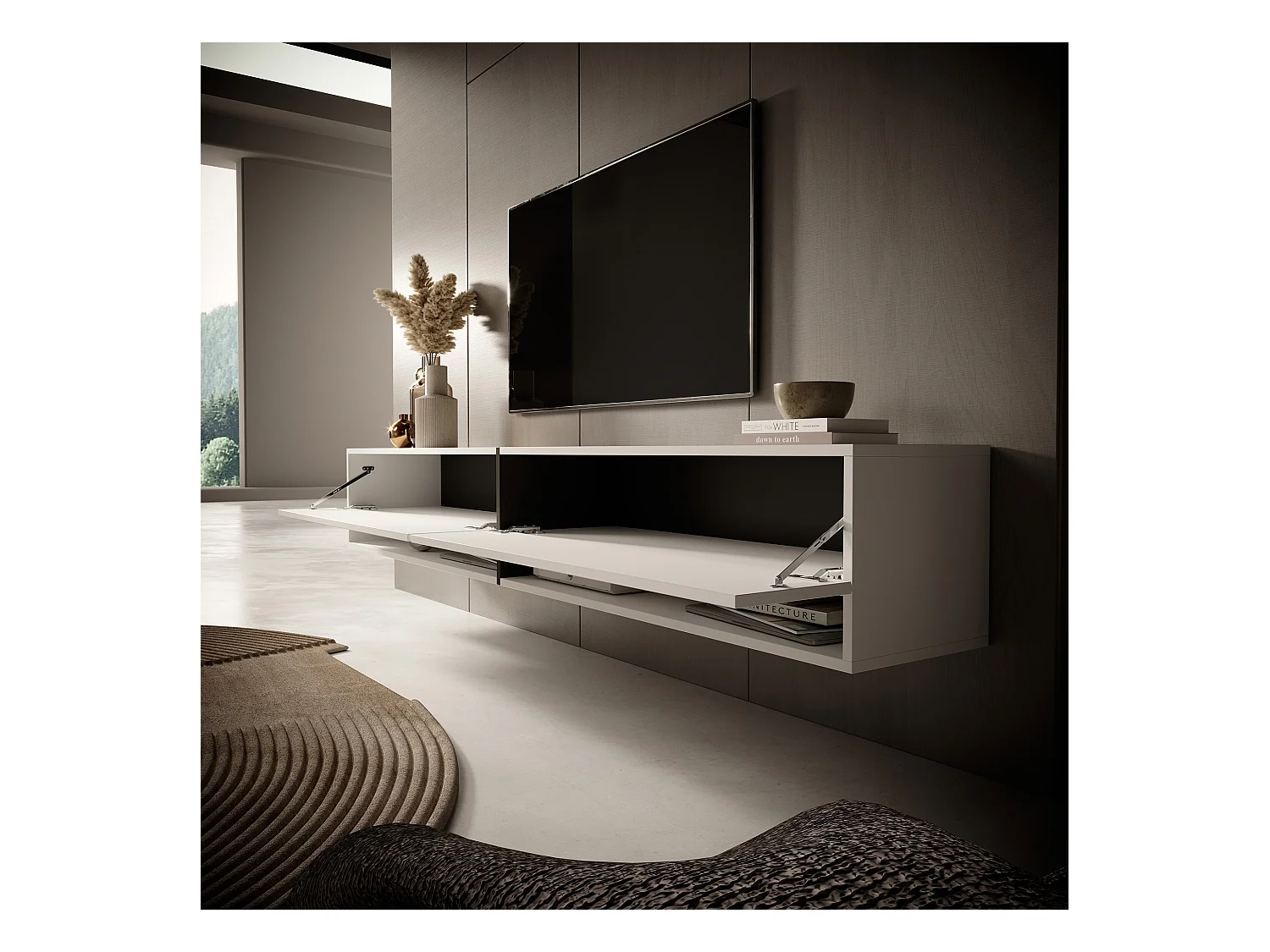 TV-meubel 200 cm - wit met grafiet inzetstuk - MIRRGO