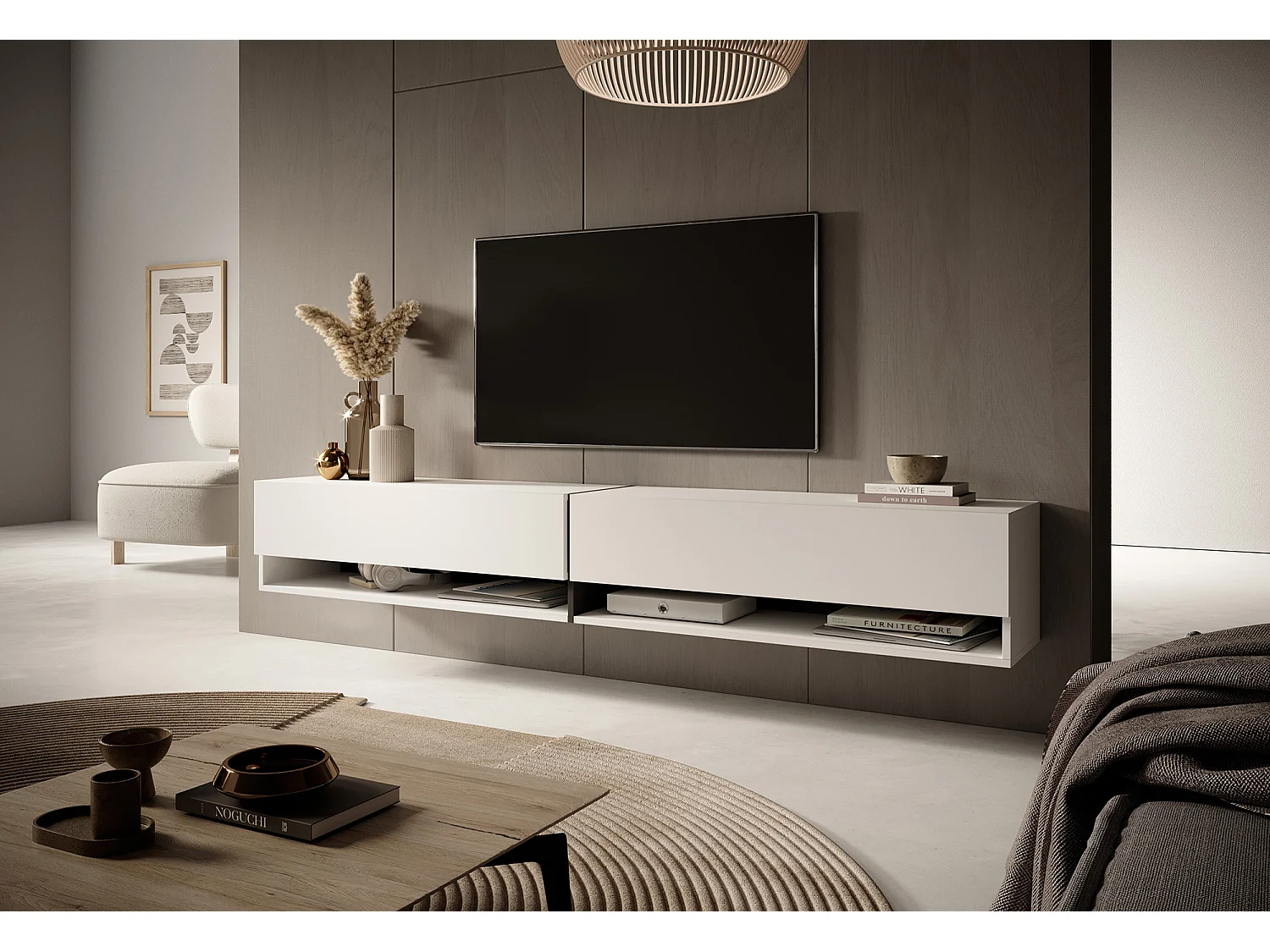 Meuble tv 200 cm -blanc avec insert graphite - MIRRGO