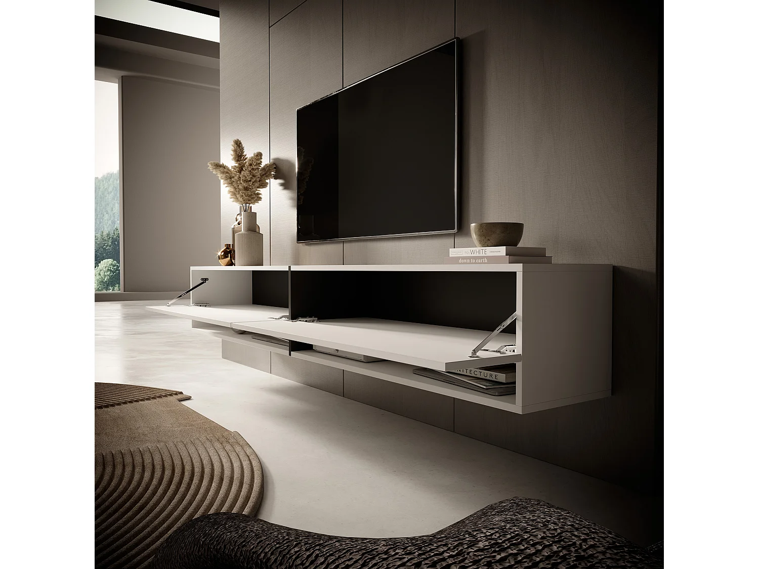 Meuble tv 200 cm -blanc avec insert graphite - MIRRGO