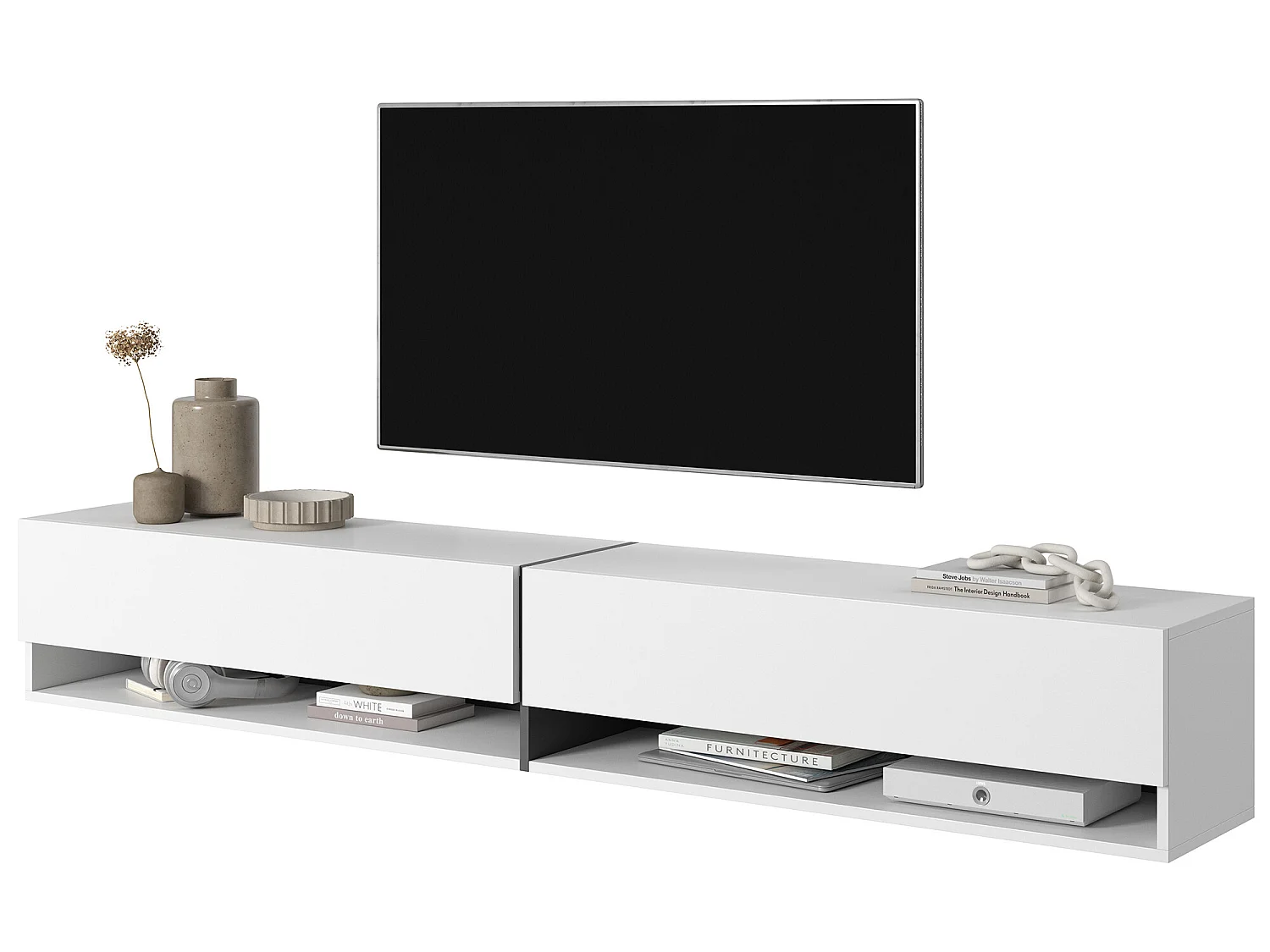 Meuble tv 200 cm -blanc avec insert graphite - MIRRGO
