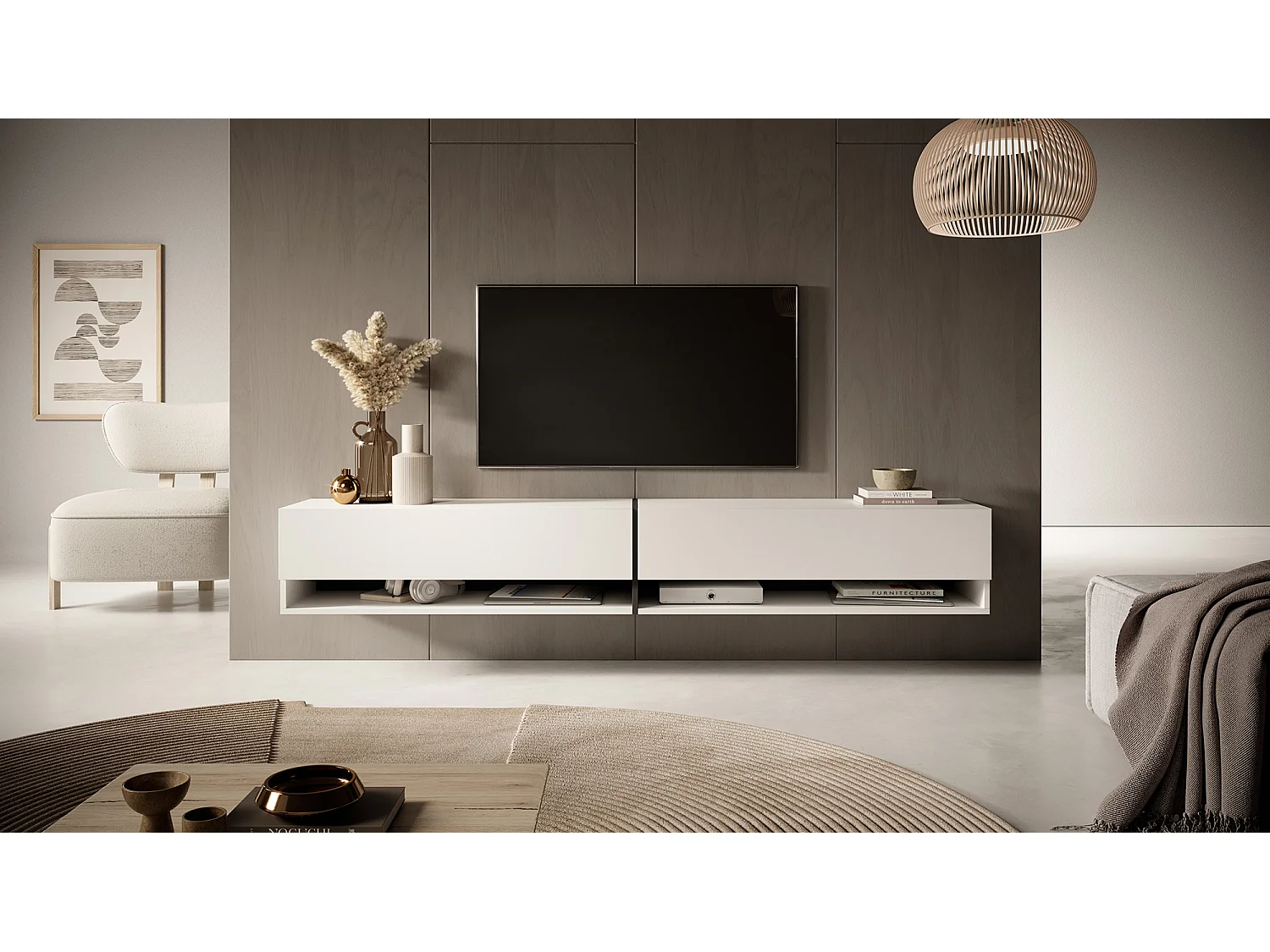 TV-meubel 200 cm - wit met grafiet inzetstuk - MIRRGO
