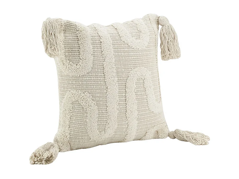 Coussin écru en coton et décor abstrait tissé