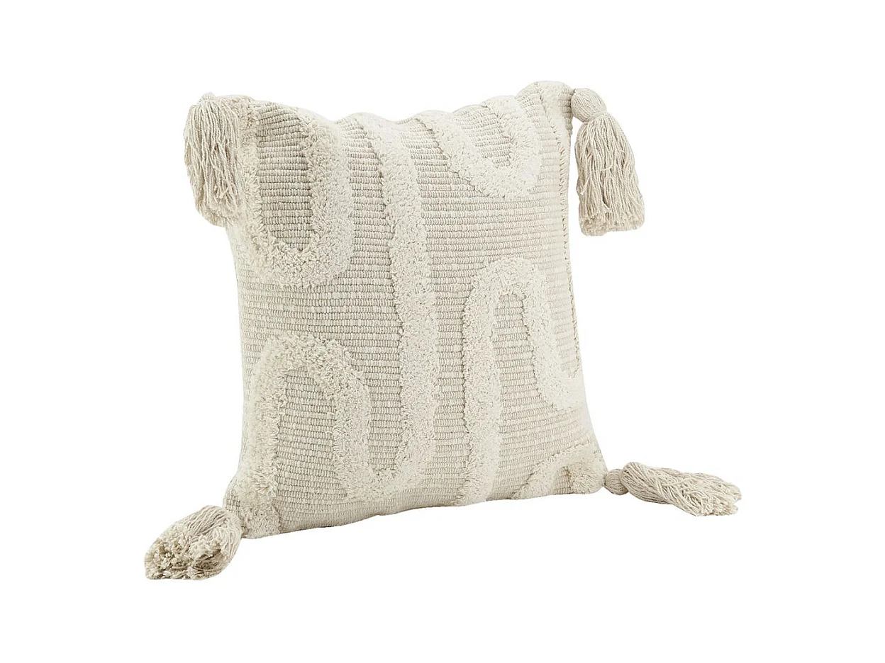 Coussin écru en coton et décor abstrait tissé