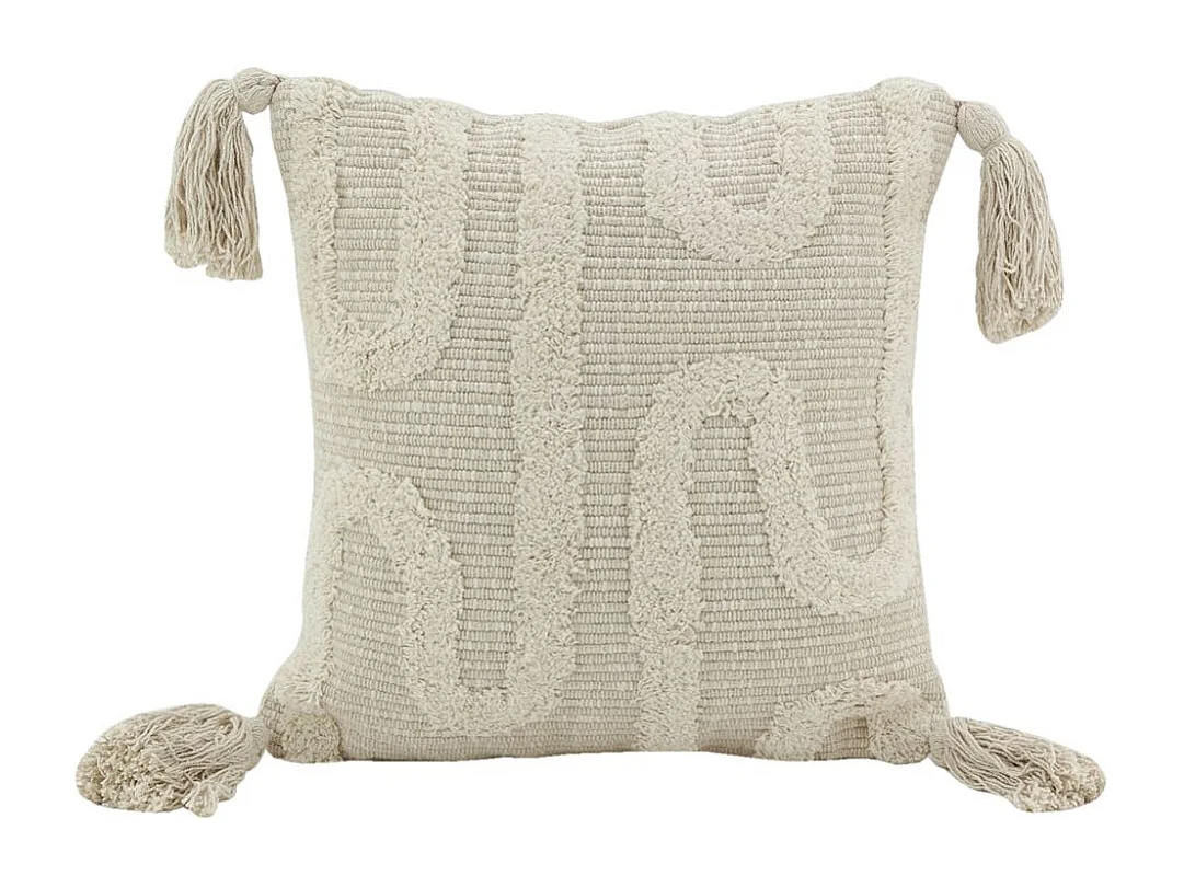 Coussin écru en coton et décor abstrait tissé