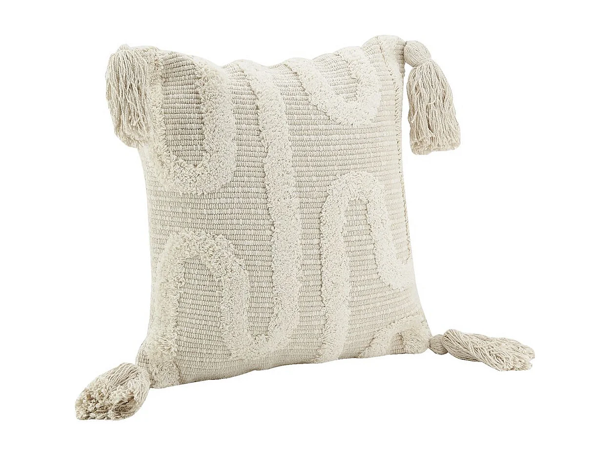 Coussin écru en coton et décor abstrait tissé