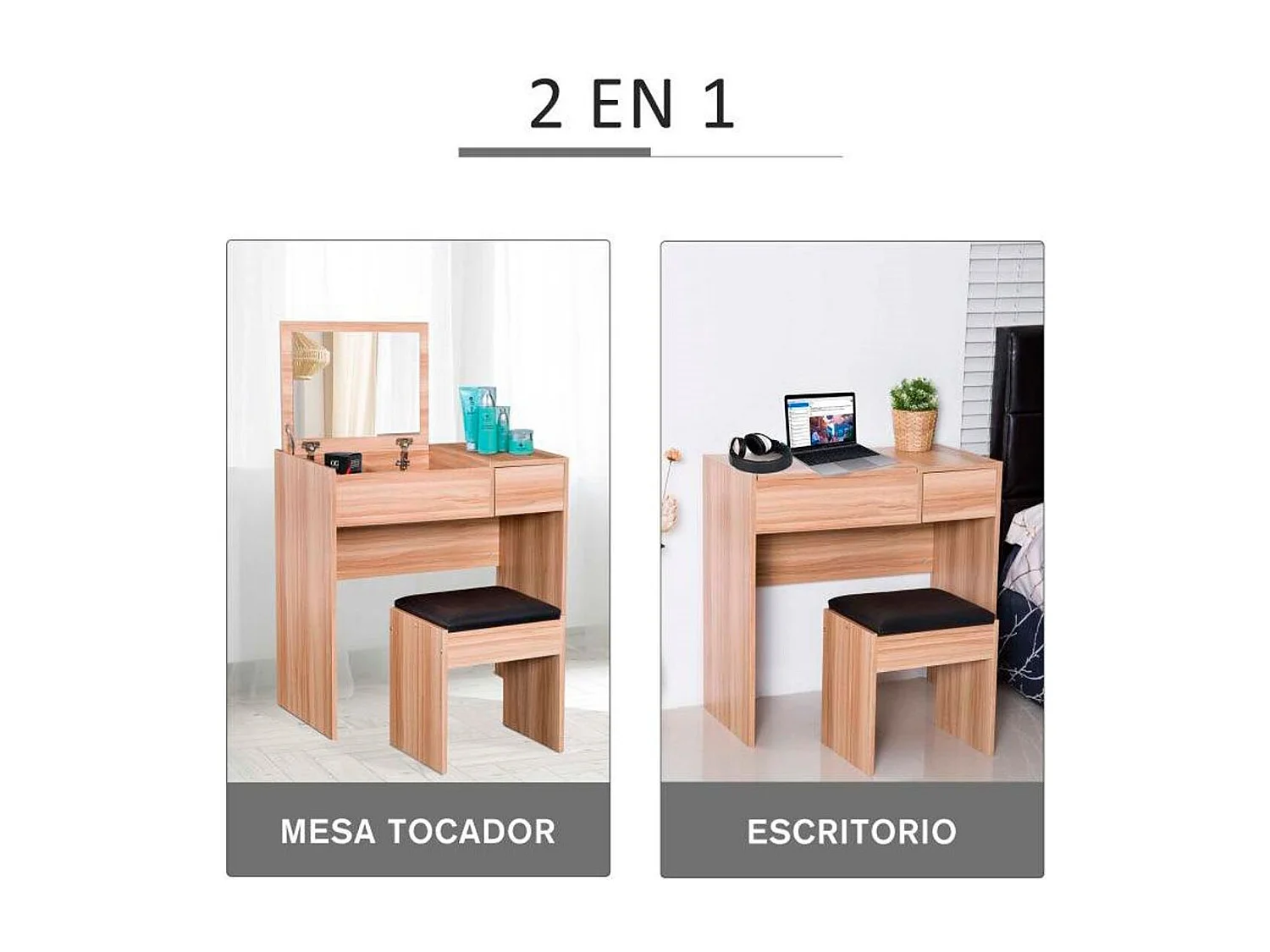 Mesa para maquillaje madera 80x40x79cm HOMCOM
