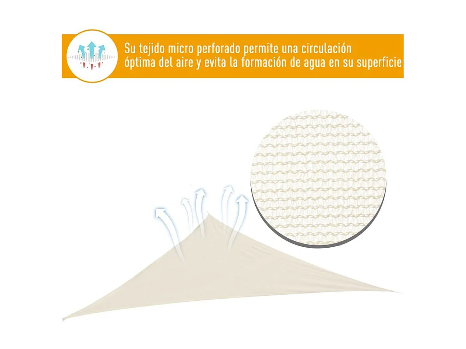 Toldo vela triangular crema 500x500x500 cm Outsunny