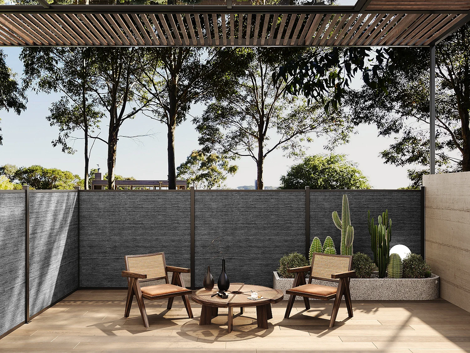 Clôture à poser H 156 cm - Kit de 6 lames en composite + 1 poteau anthracite - ENOLA