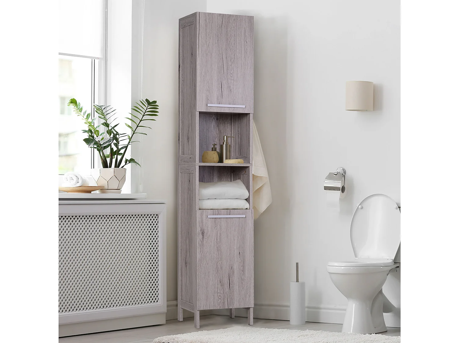 Armario alto de baño madera tinte grisáceo 30x32x172.5 cm kleankin