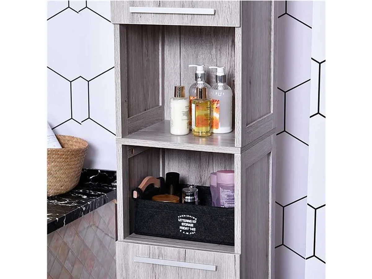 Armario alto de baño madera tinte grisáceo 30x32x172.5 cm kleankin