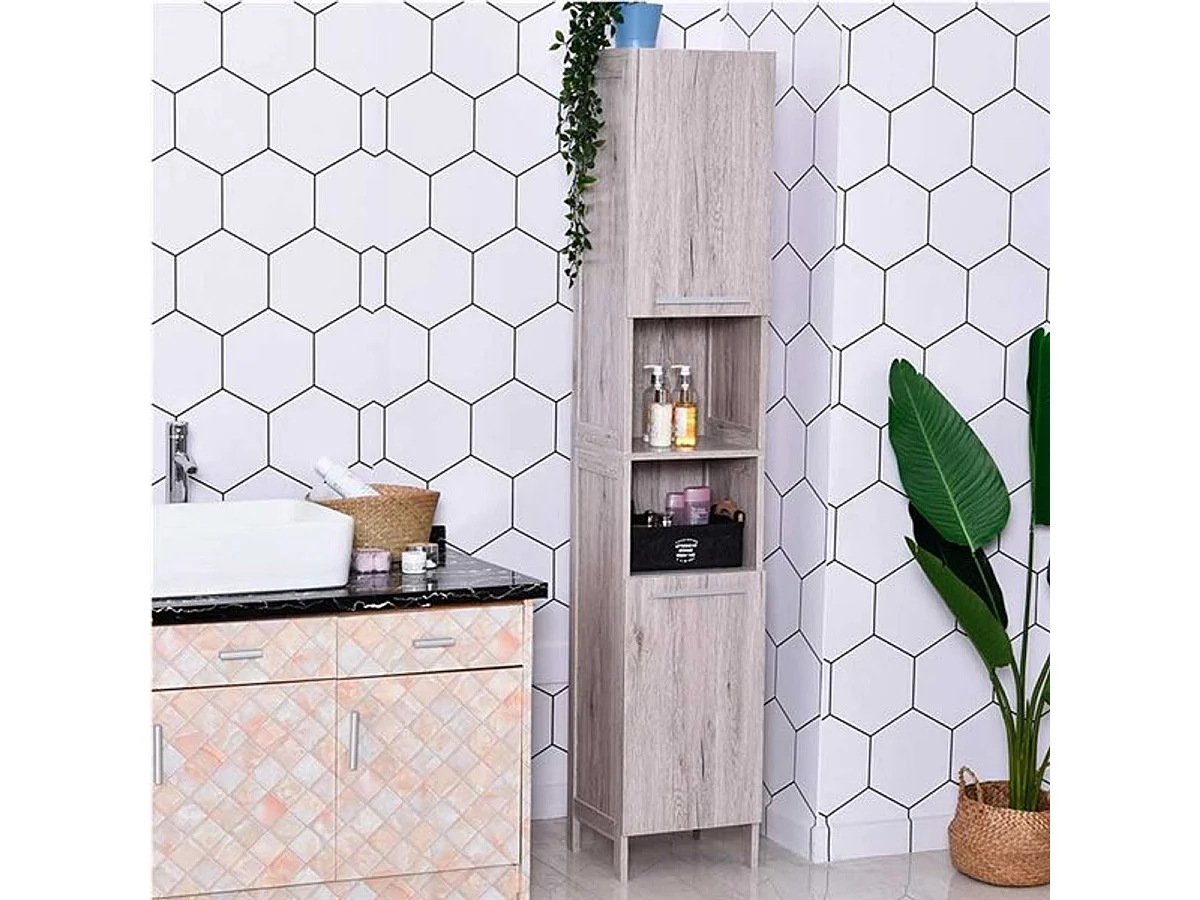 Armario alto de baño madera tinte grisáceo 30x32x172.5 cm kleankin