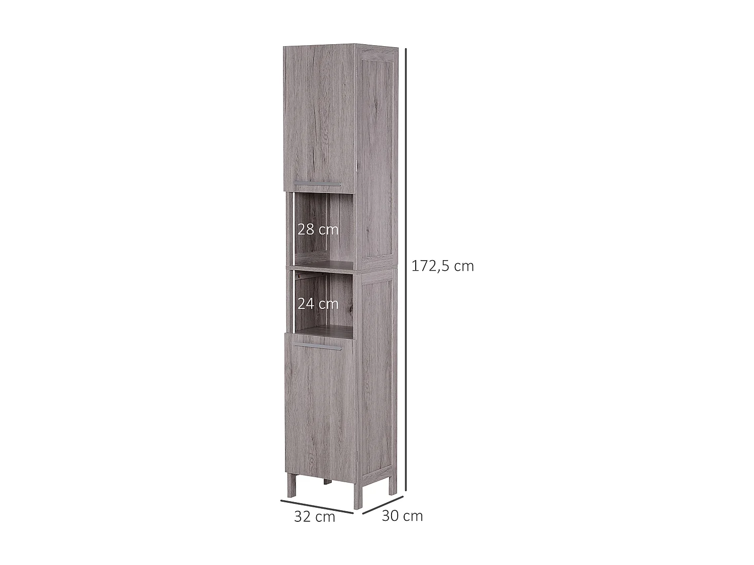 Armario alto de baño madera tinte grisáceo 30x32x172.5 cm kleankin