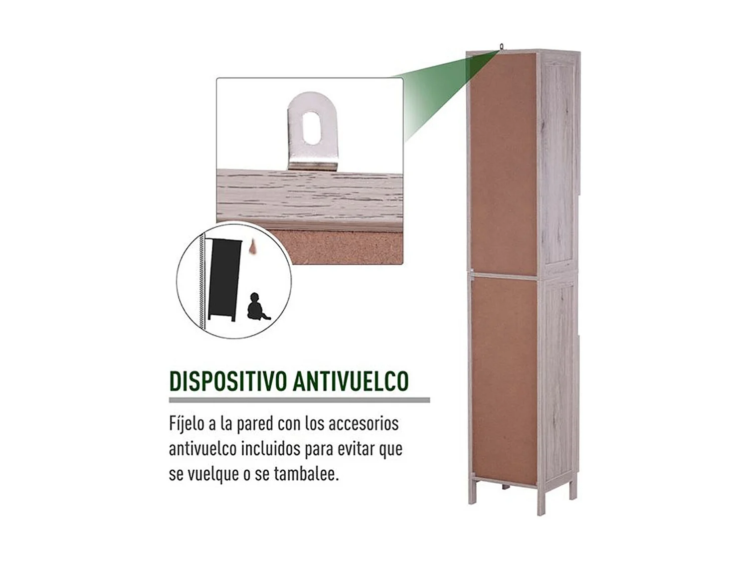 Armario alto de baño madera tinte grisáceo 30x32x172.5 cm kleankin