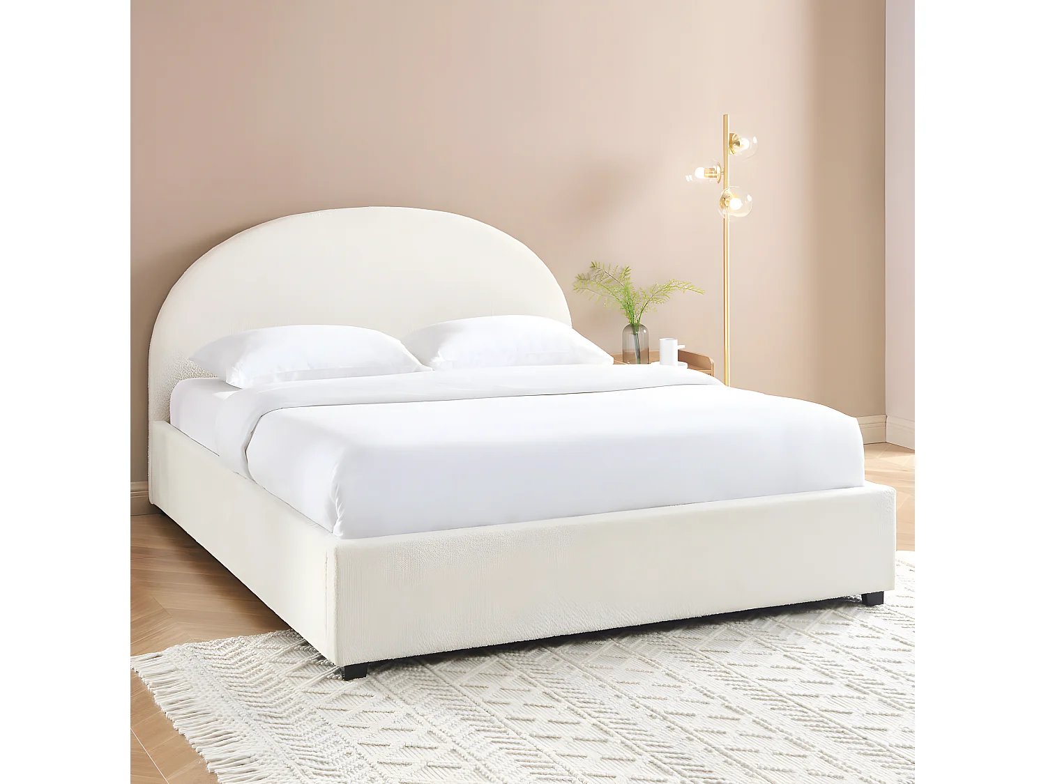 Merle - Lit coffre en tissu bouclette 160x200cm - Ecru