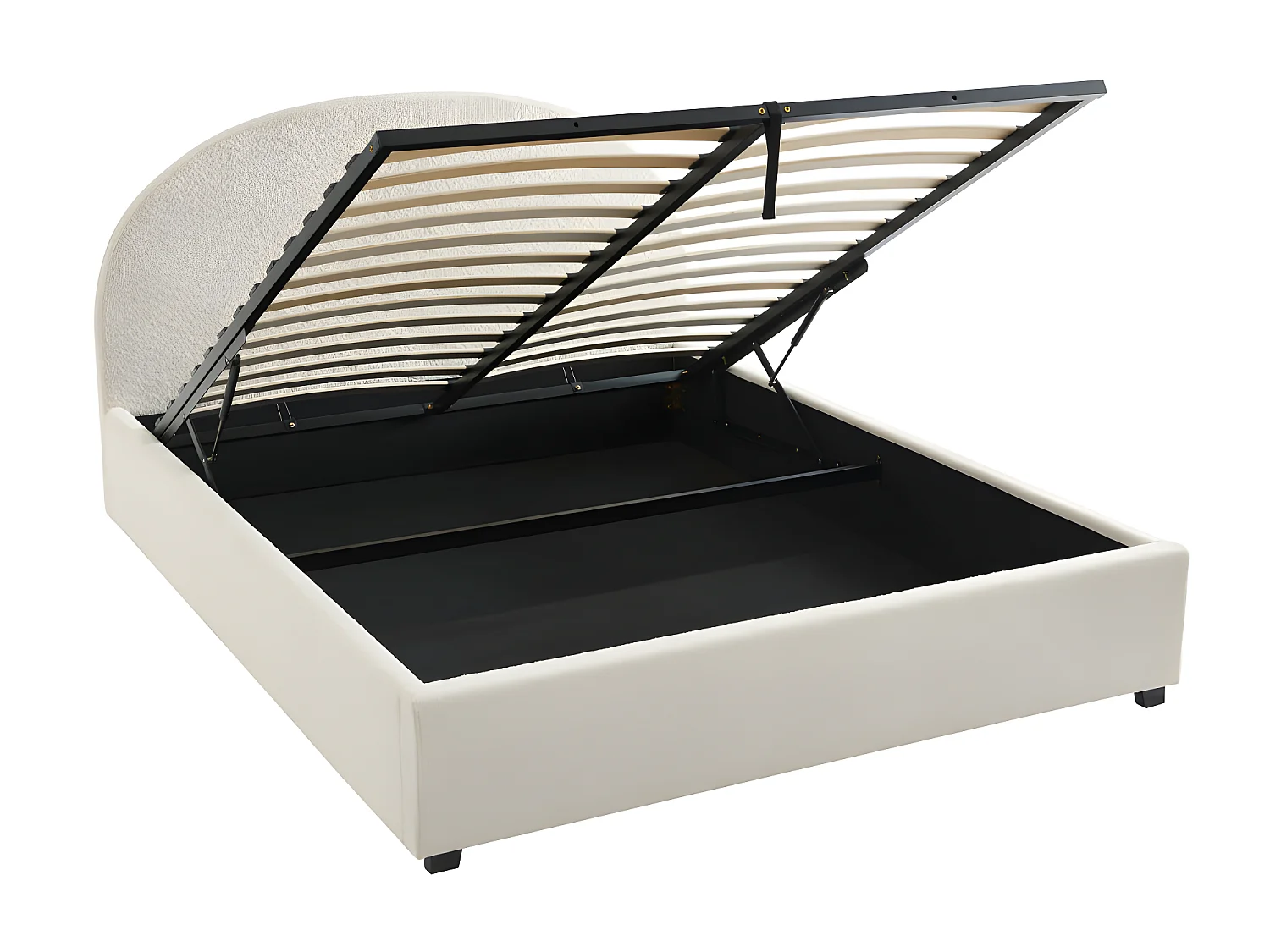 Merle - Lit coffre en tissu bouclette 160x200cm - Ecru