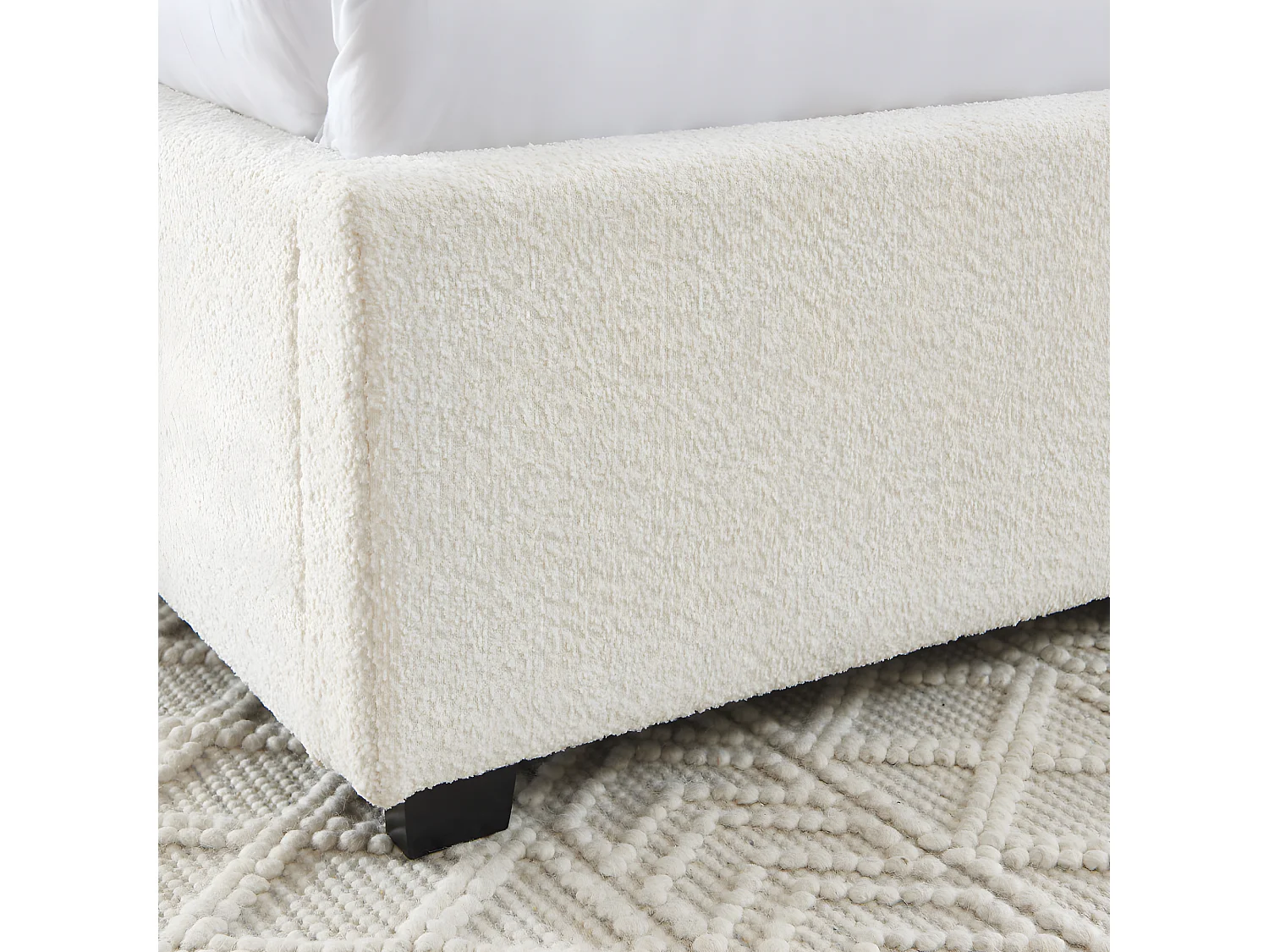 Merle - Lit coffre en tissu bouclette 160x200cm - Ecru