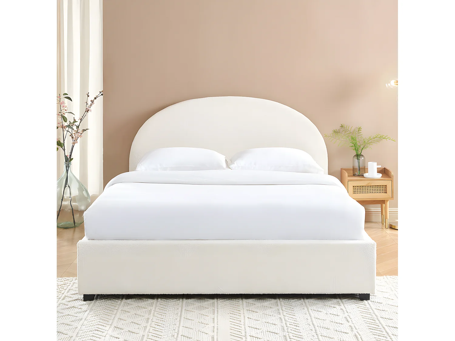 Merle - Lit coffre en tissu bouclette 160x200cm - Ecru