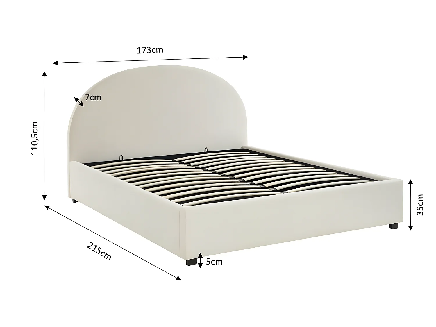 Merle - Lit coffre en tissu bouclette 160x200cm - Ecru
