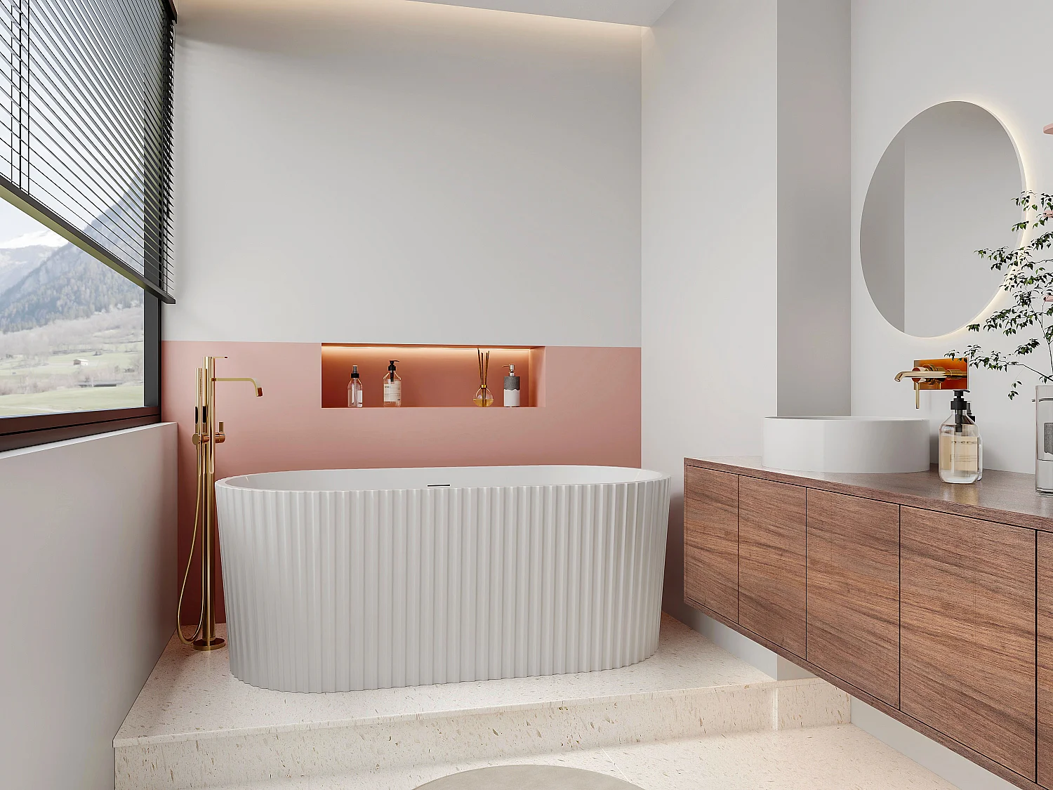 Freistehende Badewanne - gerippt - Acryl - Weiß glänzend - 220 L - 150 x 75 x 58 cm - ALIENA