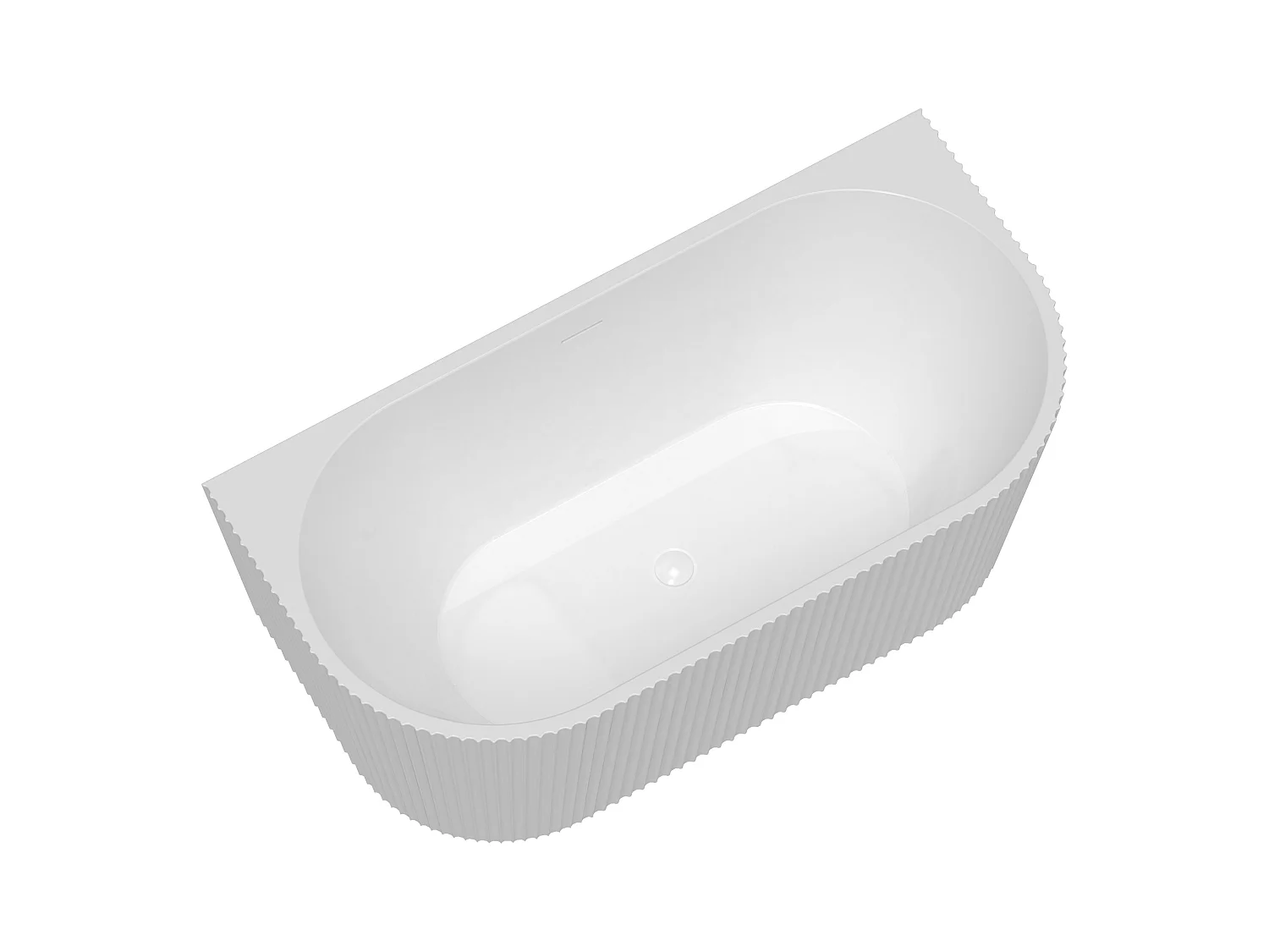 Halb freistehende Badewanne - gerippt - 206 L - 149 x 75 x 58 cm - Acryl - Weiß glänzend - ZELINA