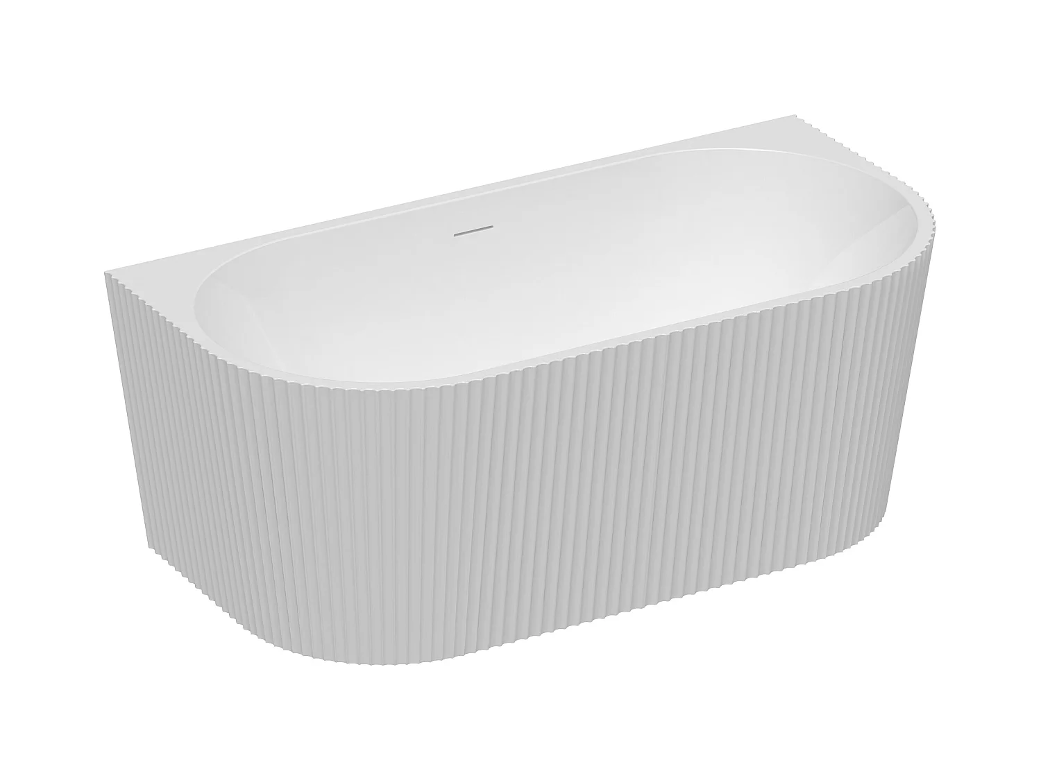 Halb freistehende Badewanne - gerippt - 206 L - 149 x 75 x 58 cm - Acryl - Weiß glänzend - ZELINA