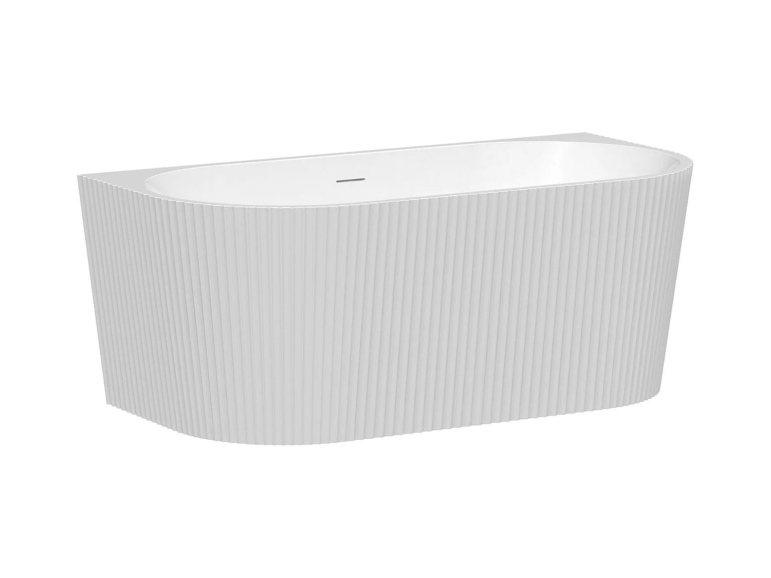 Halb freistehende Badewanne - gerippt - 206 L - 149 x 75 x 58 cm - Acryl - Weiß glänzend - ZELINA