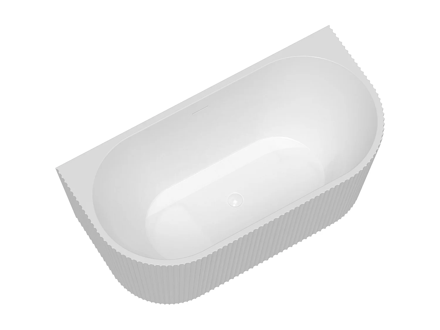 Halb freistehende Badewanne - gerippt - 206 L - 149 x 75 x 58 cm - Acryl - Weiß glänzend - ZELINA