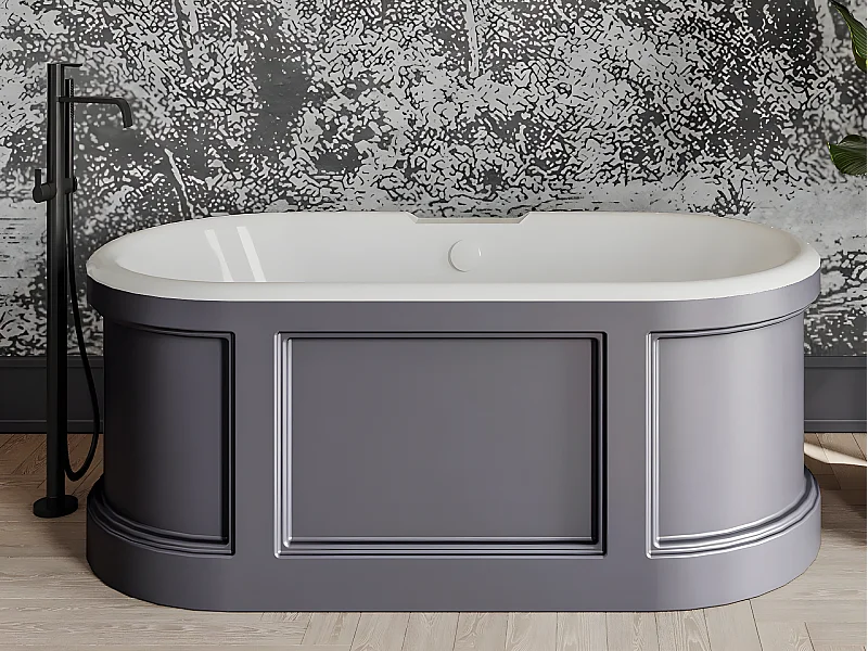 Freistehende Badewanne - Landhausstil - 161 L - 152 x 74 x 60 cm - Grau matt - CAVASO