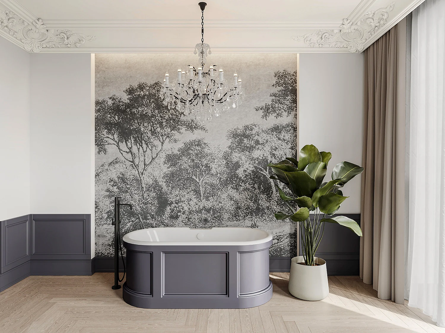 Baignoire îlot style campagne chic - Gris mat - 161L - 152 x 74 x 60 cm - CAVASO