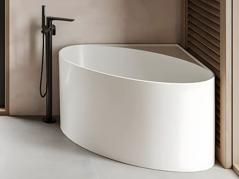Eckbadewanne oval - Acryl - 176 L - 100 x 100 x 58 cm - Weiß matt - MARTA