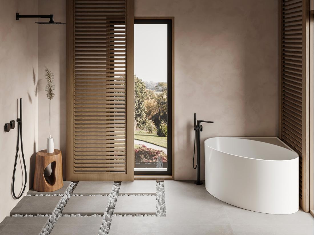 vente unique Baignoire d'angle ovale en acrylique - Blanc mat - 176L - 100 x 100 x 58 cm - MARTA