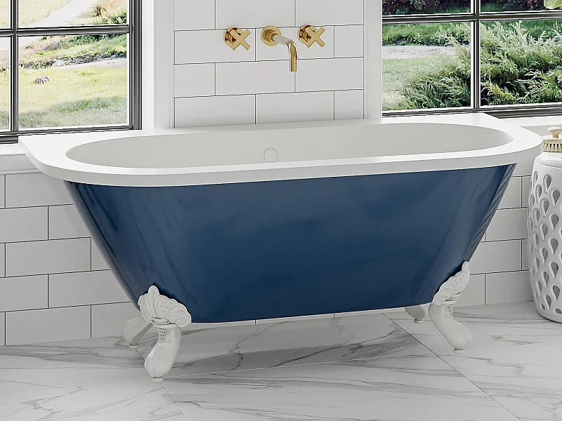 Halb freistehende Badewanne - Retro - mit Adlerfüßen - 154 L - 150 x 74 x 61 cm - Blau glänzend - SPARUS