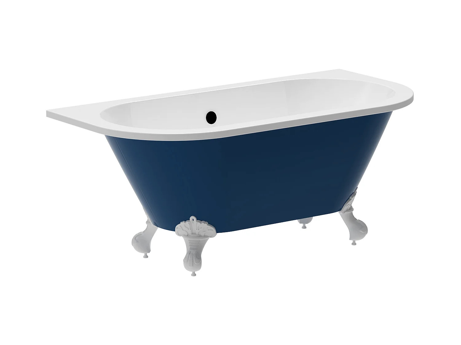 Baignoire semi îlot rétro avec pieds d'aigle - Bleu brillant - 154L - 150 x 74 x 61 cm - SPARUS