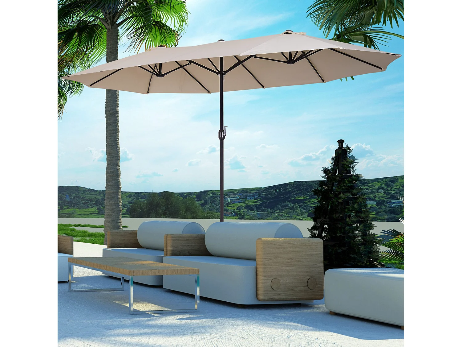 Sombrilla beige 455x265x238 cm Outsunny