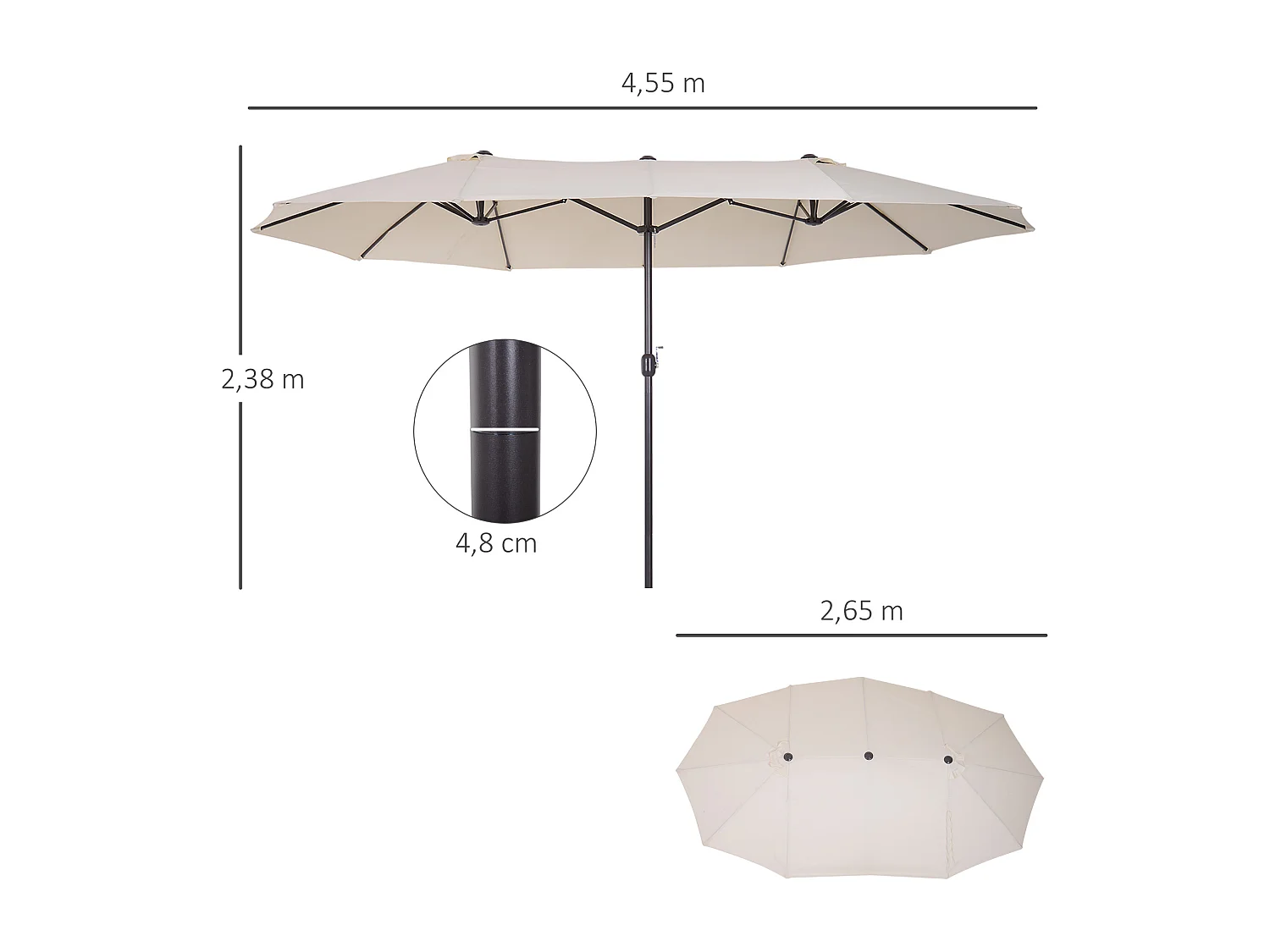 Sombrilla beige 455x265x238 cm Outsunny