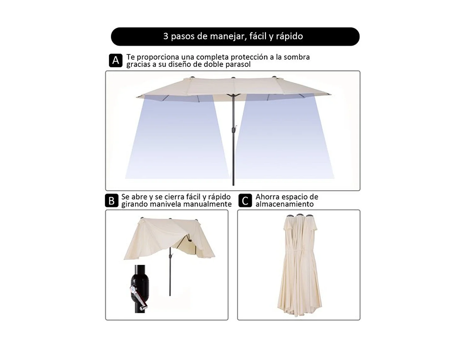 Sombrilla beige 455x265x238 cm Outsunny