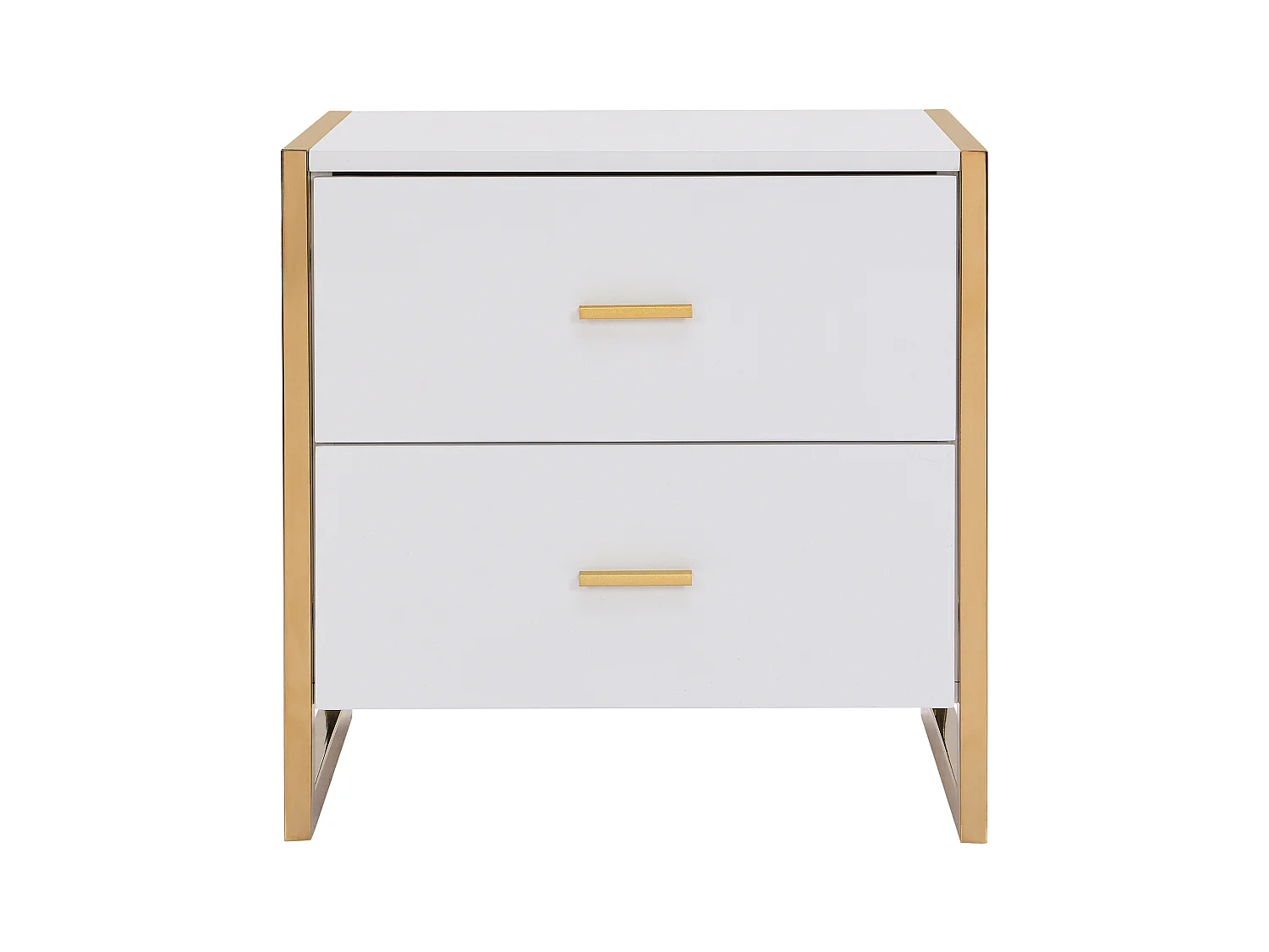 Table de chevet 2 tiroirs - MDF - Blanc laqué et doré - OMBRELIA de Pascal Morabito