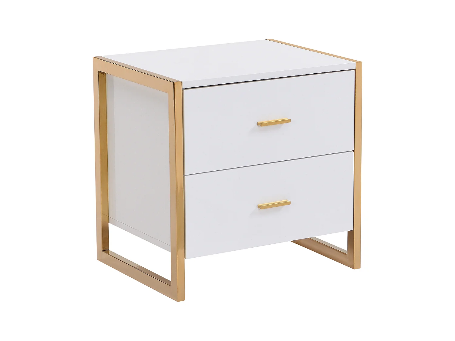 Table de chevet 2 tiroirs - MDF - Blanc laqué et doré - OMBRELIA de Pascal Morabito