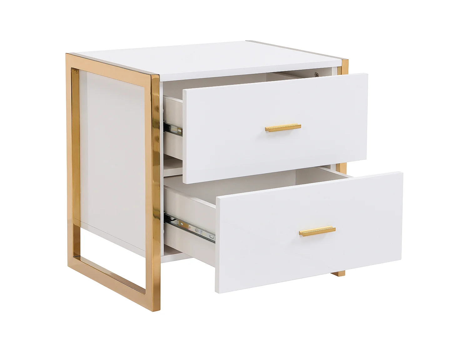 Table de chevet 2 tiroirs - MDF - Blanc laqué et doré - OMBRELIA de Pascal Morabito