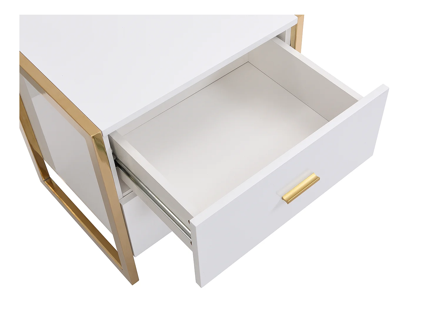 Table de chevet 2 tiroirs - MDF - Blanc laqué et doré - OMBRELIA de Pascal Morabito