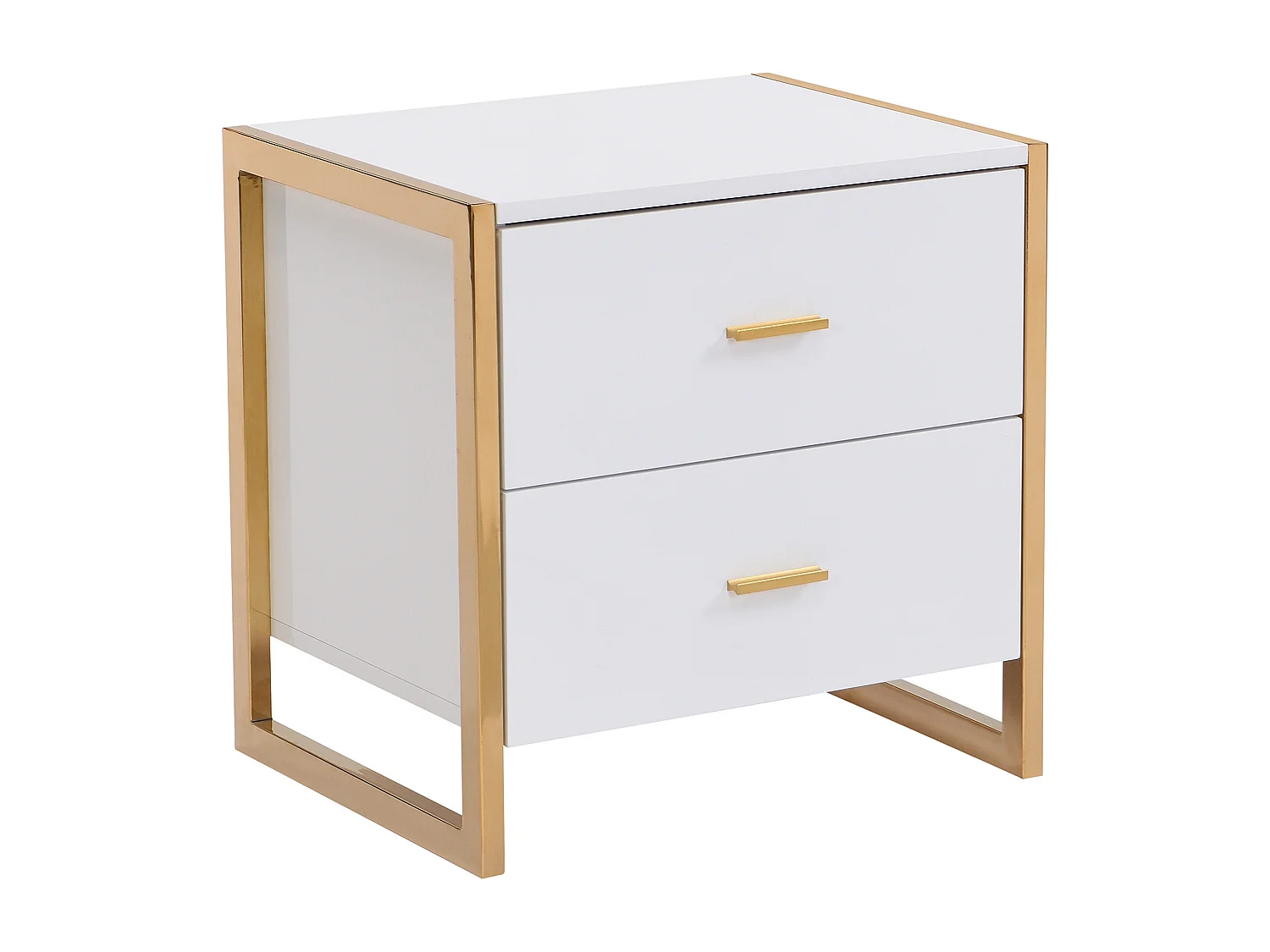 Comodino 2 cassetti MDF Bianco laccato e Dorato  - OMBRELIA di PASCAL MORABITO