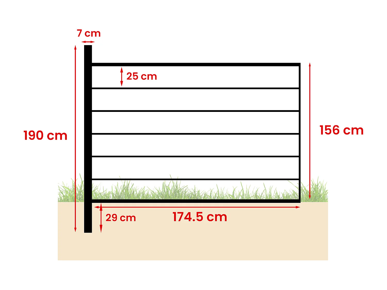Ingraafbare omheining H156 cm - Set 6 composietplaten + 1 lichtgrijze paal - ENOLA