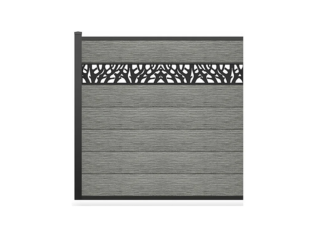 Clôture à enterrer H 181 cm - Kit 7 lames en composite avec décor + 1 poteau gris clair - ENOLA