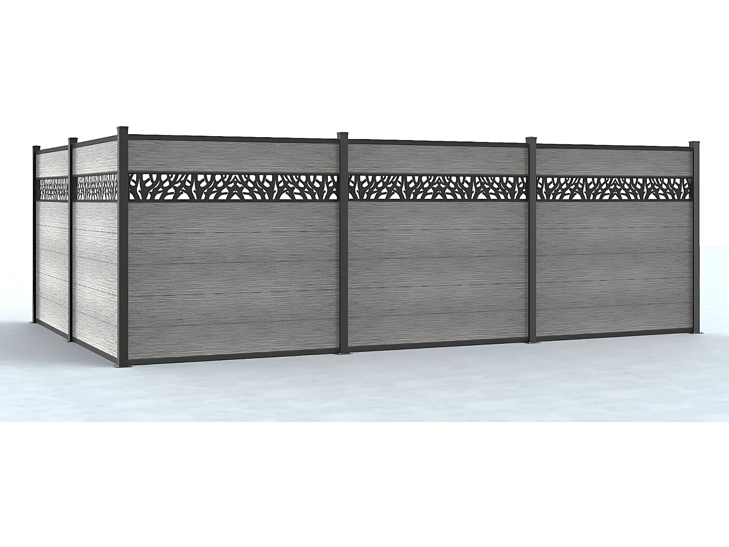 Clôture à enterrer H 181 cm - Kit 7 lames en composite avec décor + 1 poteau gris clair - ENOLA