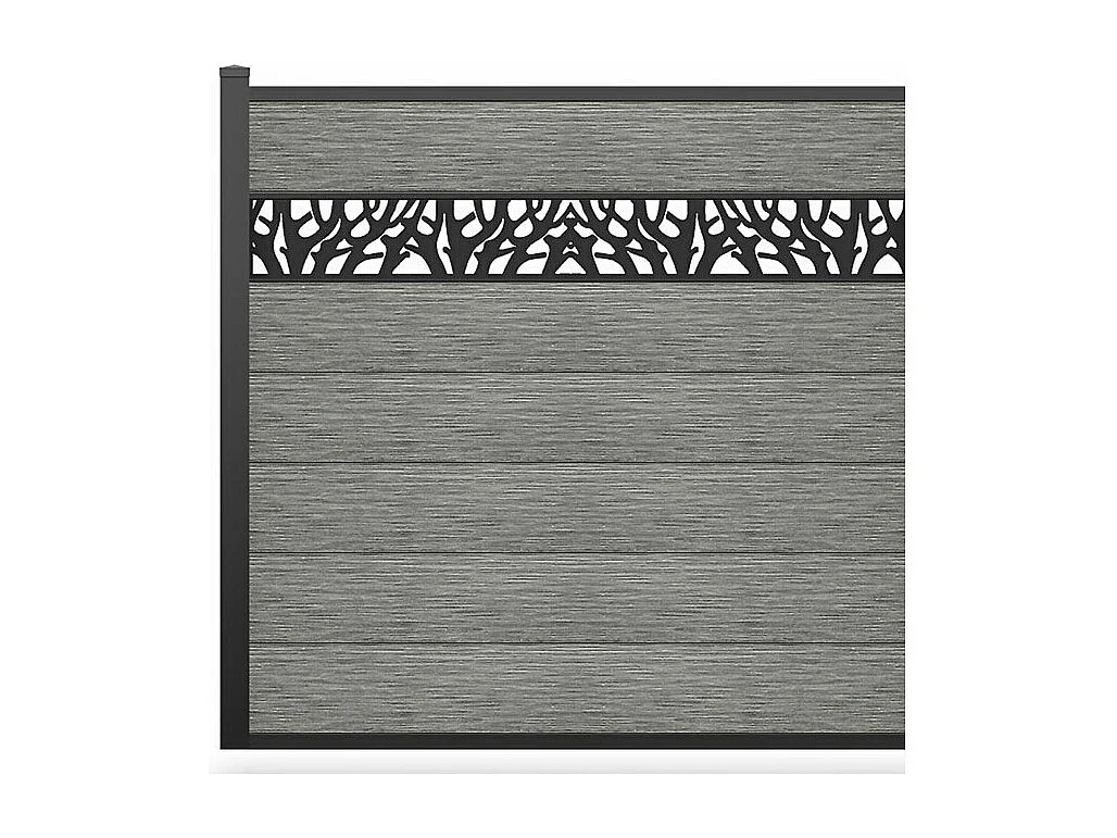 Clôture à enterrer H 181 cm - Kit 7 lames en composite avec décor + 1 poteau gris clair - ENOLA