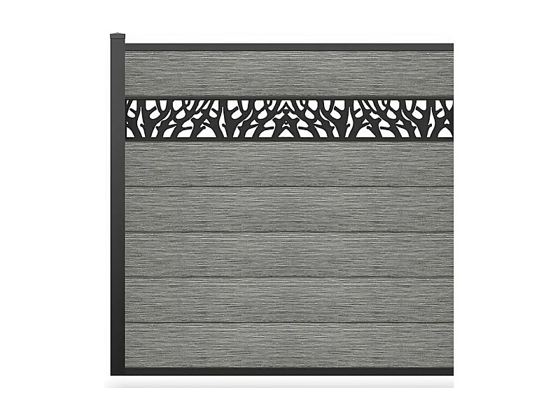 Clôture à enterrer H 181 cm - Kit 7 lames en composite avec décor + 1 poteau gris clair - ENOLA